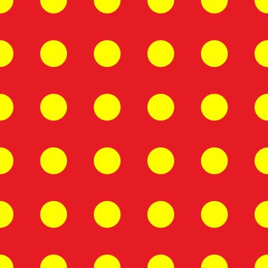 Popart, noktacı-noktacı-noktacılık kusursuz kırmızı, sarı daireler, noktalar, noktalı desen, çember arka plan. Vektör