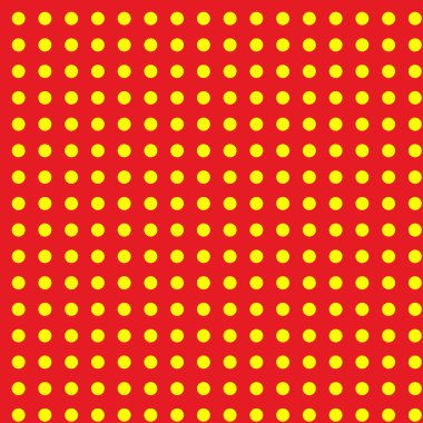 Popart, noktacı-noktacı-noktacılık kusursuz kırmızı, sarı daireler, noktalar, noktalı desen, çember arka plan. Vektör