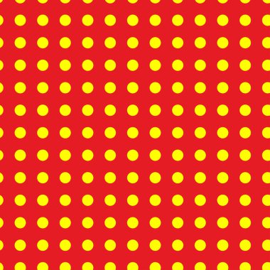 Popart, noktacı-noktacı-noktacılık kusursuz kırmızı, sarı daireler, noktalar, noktalı desen, çember arka plan. Vektör