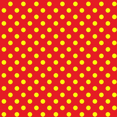 Popart, noktacı-noktacı-noktacılık kusursuz kırmızı, sarı daireler, noktalar, noktalı desen, çember arka plan. Vektör
