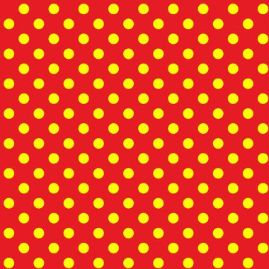 Popart, noktacı-noktacı-noktacılık kusursuz kırmızı, sarı daireler, noktalar, noktalı desen, çember arka plan. Vektör