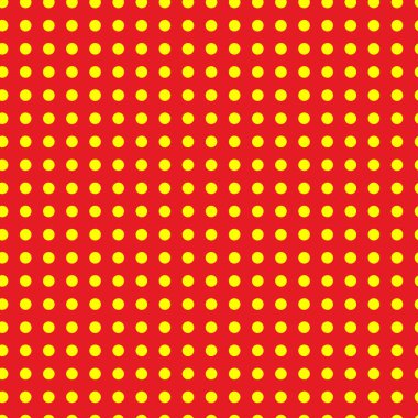 Popart, noktacı-noktacı-noktacılık kusursuz kırmızı, sarı daireler, noktalar, noktalı desen, çember arka plan. Vektör