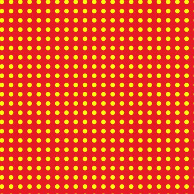 Popart, noktacı-noktacı-noktacılık kusursuz kırmızı, sarı daireler, noktalar, noktalı desen, çember arka plan. Vektör