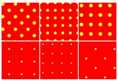 Pop-art, noktacı-noktacı-noktacı-noktacı-noktasız kırmızı, sarı daireler, noktalar, noktalı desen, daireler arka plan. Desen, arkaplan ayarlandı