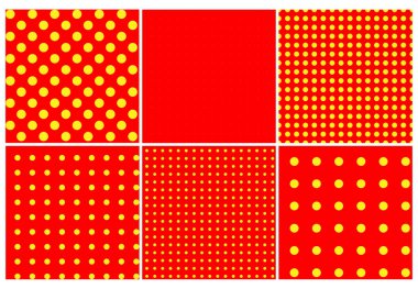 Pop-art, noktacı-noktacı-noktacı-noktacı-noktasız kırmızı, sarı daireler, noktalar, noktalı desen, daireler arka plan. Desen, arkaplan ayarlandı