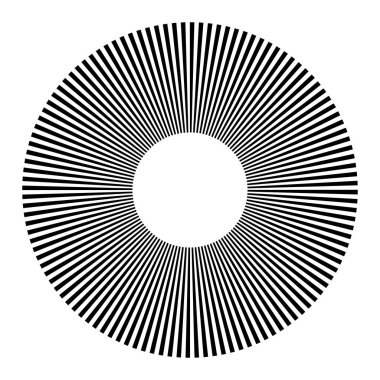 Dairesel dairesel, yayılan çizgiler, ışınlar, ışınlar. Geometrik çember vektör çizimi. Döngüsel konsantrasyon deseni