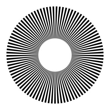 Dairesel dairesel, yayılan çizgiler, ışınlar, ışınlar. Geometrik çember vektör çizimi. Döngüsel konsantrasyon deseni