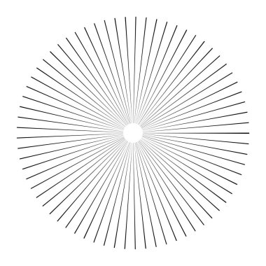 Dairesel dairesel, yayılan çizgiler, ışınlar, ışınlar. Geometrik çember vektör çizimi. Döngüsel konsantrasyon deseni