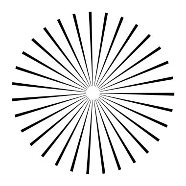 Dairesel dairesel, yayılan çizgiler, ışınlar, ışınlar. Geometrik çember vektör çizimi. Döngüsel konsantrasyon deseni