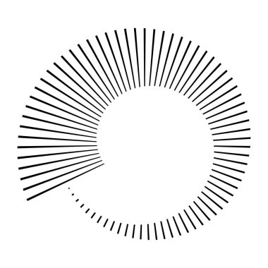 Dairesel dairesel, yayılan çizgiler, ışınlar, ışınlar. Geometrik çember vektör çizimi. Döngüsel konsantrasyon deseni
