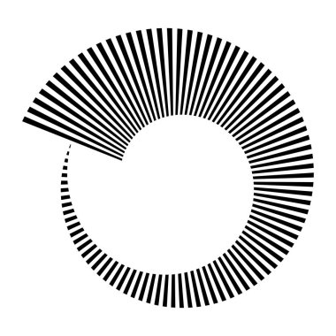 Dairesel dairesel, yayılan çizgiler, ışınlar, ışınlar. Geometrik çember vektör çizimi. Döngüsel konsantrasyon deseni