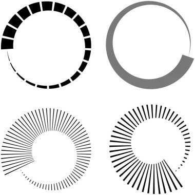 Dairesel radyal set, yayılan çizgiler, ışınlar, ışınlar. Geometrik çember vektör çizimi. Döngüsel konsantrasyon deseni