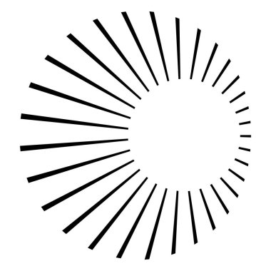 Dairesel dairesel, yayılan çizgiler, ışınlar, ışınlar. Geometrik çember vektör çizimi. Döngüsel konsantrasyon deseni