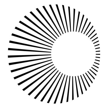 Dairesel dairesel, yayılan çizgiler, ışınlar, ışınlar. Geometrik çember vektör çizimi. Döngüsel konsantrasyon deseni