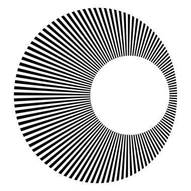 Dairesel dairesel, yayılan çizgiler, ışınlar, ışınlar. Geometrik çember vektör çizimi. Döngüsel konsantrasyon deseni