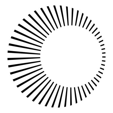 Dairesel dairesel, yayılan çizgiler, ışınlar, ışınlar. Geometrik çember vektör çizimi. Döngüsel konsantrasyon deseni