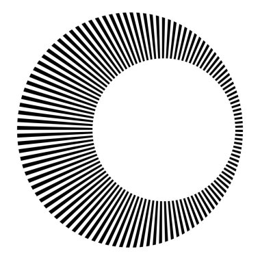 Dairesel dairesel, yayılan çizgiler, ışınlar, ışınlar. Geometrik çember vektör çizimi. Döngüsel konsantrasyon deseni