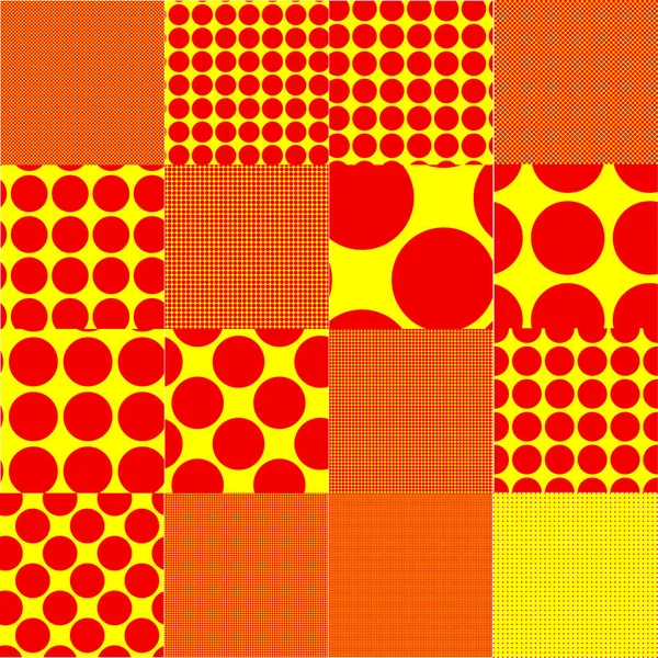 Pop Art Pointillist Pointillism Seamless Red Yellow Circles Dots Dotted — Stock Vector