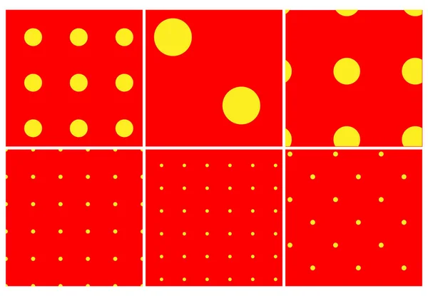 流行艺术 点画主义 点画主义无缝红色 黄色圆圈 斑点图案 圆圈背景 — 图库矢量图片