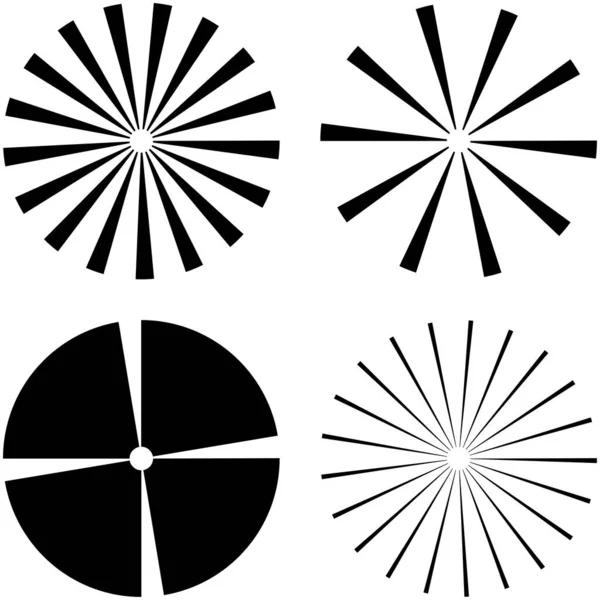 Conjunto Líneas Radiales Circulares Radiantes Haces Rayos Ilustración Vectores Geométricos — Archivo Imágenes Vectoriales
