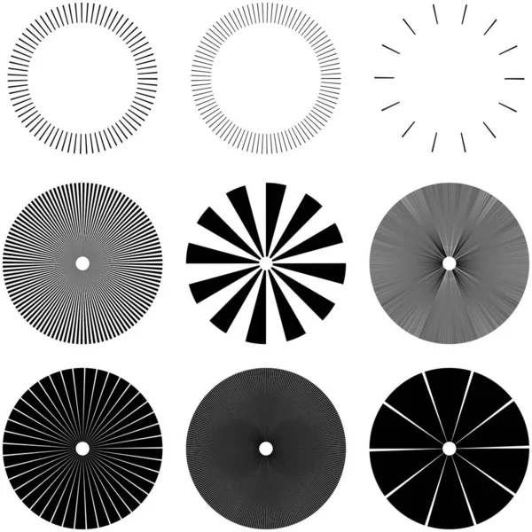 Набір Круглих Радіальних Випромінюючих Ліній Променів Променів Геометричне Коло Векторна — стоковий вектор