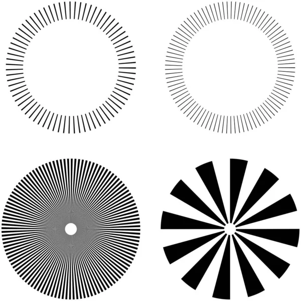 Conjunto Radial Circular Linhas Radiantes Feixes Raios Ilustração Vetorial Círculo — Vetor de Stock