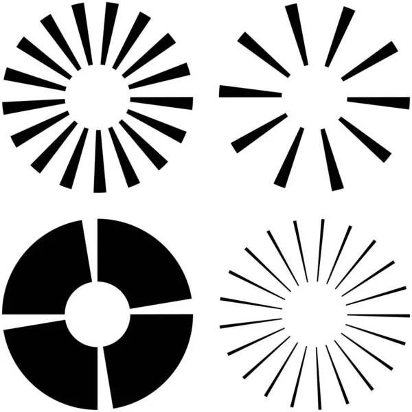 Set Von Kreisförmigen Radialen Abstrahlenden Linien Strahlen Strahlen Geometrische Kreisvektordarstellung — Stockvektor