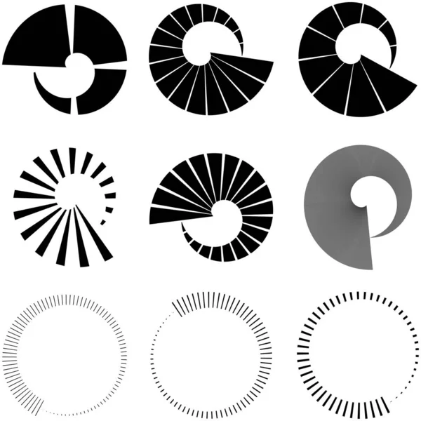 Ensemble Lignes Radiales Circulaires Rayonnantes Faisceaux Rayons Illustration Vectorielle Cercle — Image vectorielle