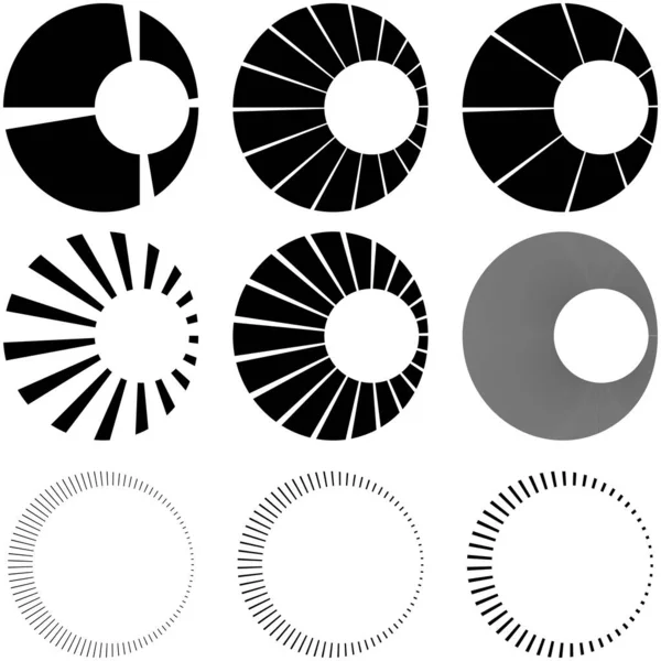 Set Circular Radial Radiating Lines Beams Rays Geometric Circle Vector — Stock Vector