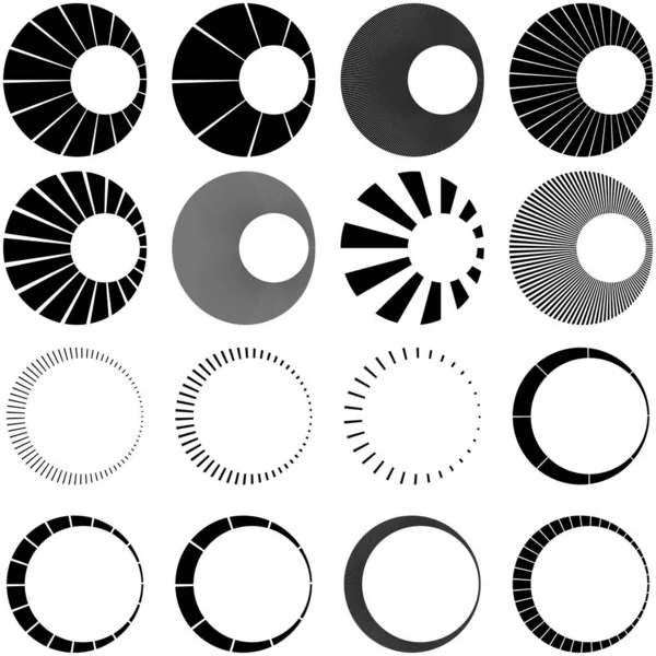 Conjunto Líneas Radiales Circulares Radiantes Haces Rayos Ilustración Vectores Geométricos — Vector de stock