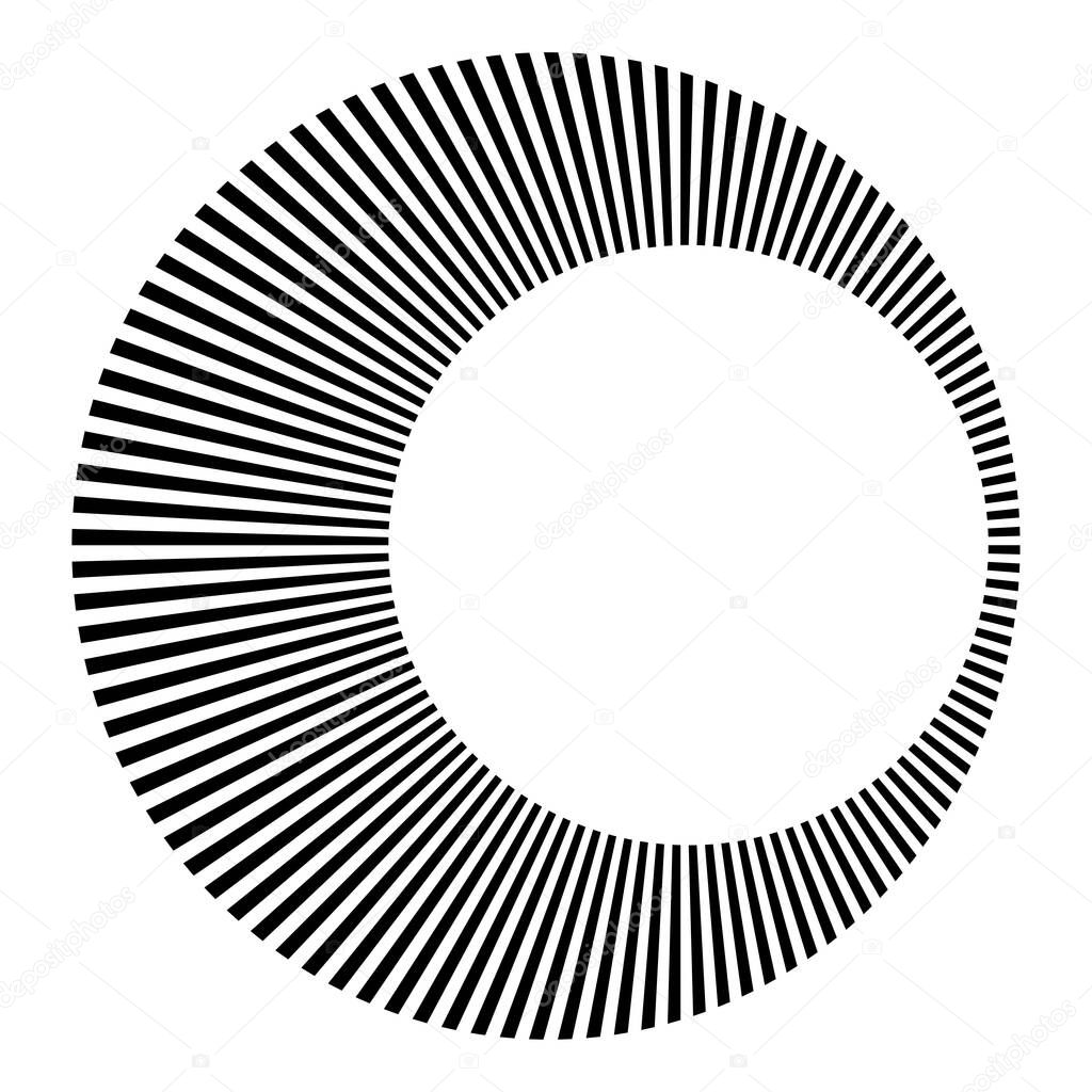 Circular radial, radiating lines, beams, rays. Geometric circle vector illustration. Cyclic loop concentric pattern