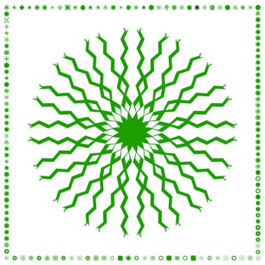 Yeşil, organik-açısal geometrik üretken sanat şekilleri, soyut vektör illüstrasyonu