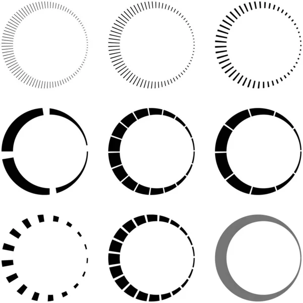 Uppsättning Cirkulära Radiella Strålande Linjer Balkar Strålar Geometrisk Cirkel Vektor — Stock vektor