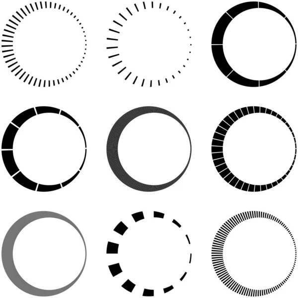 Conjunto Líneas Radiales Circulares Radiantes Haces Rayos Ilustración Vectores Geométricos — Vector de stock