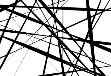 Rastgele eğik, eğik, eğri çizgiler, çizgiler soyut vektör sanatı. Soyut siyah beyaz, tek renkli arkaplan, desen ve doku