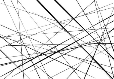 Rastgele eğik, eğik, eğri çizgiler, çizgiler soyut vektör sanatı. Soyut siyah beyaz, tek renkli arkaplan, desen ve doku