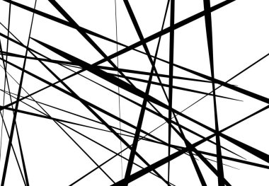 Rastgele eğik, eğik, eğri çizgiler, çizgiler soyut vektör sanatı. Soyut siyah beyaz, tek renkli arkaplan, desen ve doku