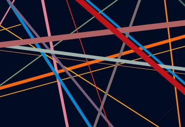 Rastgele eğik, eğimli, kesişen çizgiler, çizgiler soyut vektör sanatı. Soyut renkli çok renkli arkaplan, desen ve doku