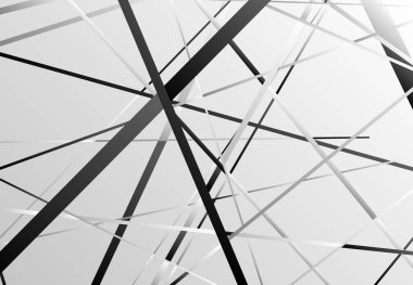 Rastgele eğik, eğimli, kesişen düz çizgiler, çizgiler soyut vektör sanatı. Soyut gri tonlama, gri ve siyah ve beyaz arkaplan, desen ve doku