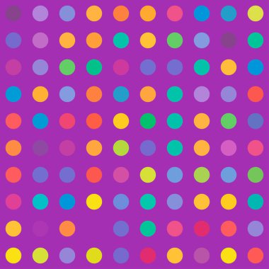 Çemberler, noktalar, noktalar, pürüzsüz bir şekilde tekrarlanabilir renkli desen, arka plan. Benek, benek, benek çizimi. Vektör