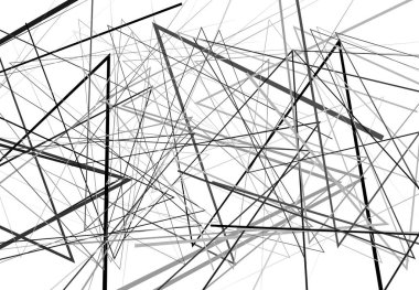 Kenarlı, açısal çizgiler soyut vektör sanatı. Soyut zig-zag; çapraz kesişen, dalgalı kesişen çizgiler, koyu gri, gri, siyah ve beyaz arkaplan; desen ve doku. 