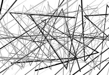 Kenarlı, açısal çizgiler soyut vektör sanatı. Soyut zig-zag; çapraz kesişen, dalgalı kesişen çizgiler, koyu gri, gri, siyah ve beyaz arkaplan; desen ve doku. 