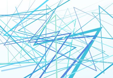 Kenarlı, açısal çizgiler soyut vektör sanatı. Soyut zig-zag; çapraz çapraz, dalgalı kesişen çizgiler, çizgiler açık mavi arkaplan; desen ve doku. 
