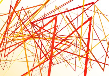 Kenarlı, açısal çizgiler soyut vektör sanatı. Soyut zig-zag; çapraz çapraz, dalgalı kesişen çizgiler, çizgiler turuncu, sarı renkli arkaplan; desen ve doku. 