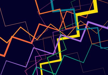 Kenarlı, açısal çizgiler soyut vektör sanatı. Soyut zig-zag; çapraz çapraz, dalgalı kesişen çizgiler, çizgiler canlı, canlı renk arkaplanı; desen ve doku. 