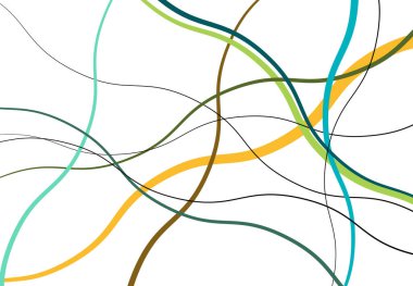 Kıvrımlı, kıvrımlı dalgalı, rastgele çizgiler sallayan soyut arka plan, doku, desen ve fon. Kavisli ve eğri çizgiler, çizgiler soyut vektör sanatı. Titrek şeritler, çizgiler doğrusal, doğrusal çizimler.