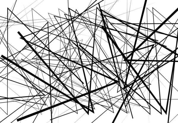 Edgy, angular lines abstract vector art. Abstract zig-zag; criss-cross, wavy intersected lines, strips black and white, monocrome background; pattern and texture. 