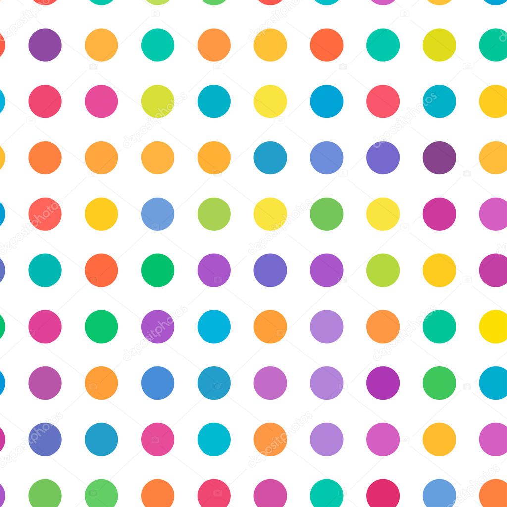 Circles, dots, polka-dots seamlessly repeatable colorful pattern, background. Speckle, stipple, stippling illustration. Vector