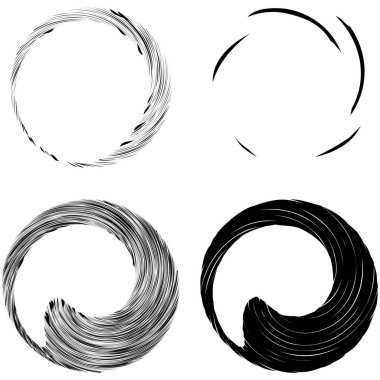 Dairesel sarmal, girdap, dönme tasarım elementi. Eş merkezli, radyal ve yayılan çizgiler dönüş, girdap ve eğri büğrü