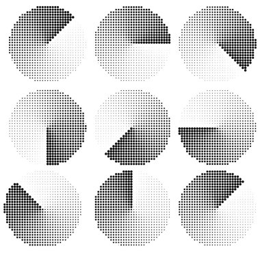 Çember yarım ton, ekran vektör çizimleri. Noktalar, noktalı, benekler vektör illüstrasyonu - Radar ekranı, önyükleyici